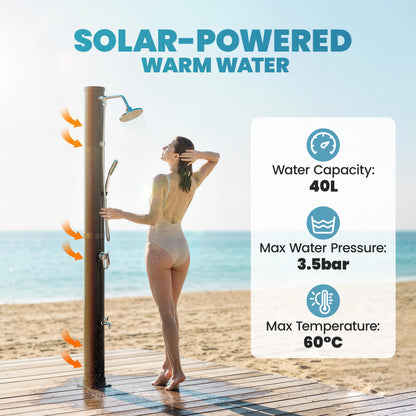 40L Solar Garden Shower with Handheld & Overhead Shower, Adjustable Temp up to 140°F, No Electricity – Outdoor Pool Shower