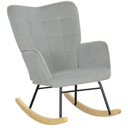 Rocking Chair, Rocking Armchair with Velvet Look, Armrest, Padded Chair with Wooden Rockers, Recliner for Living Room, Bedroom, Load Capacity Up to 120kg, Light Gray