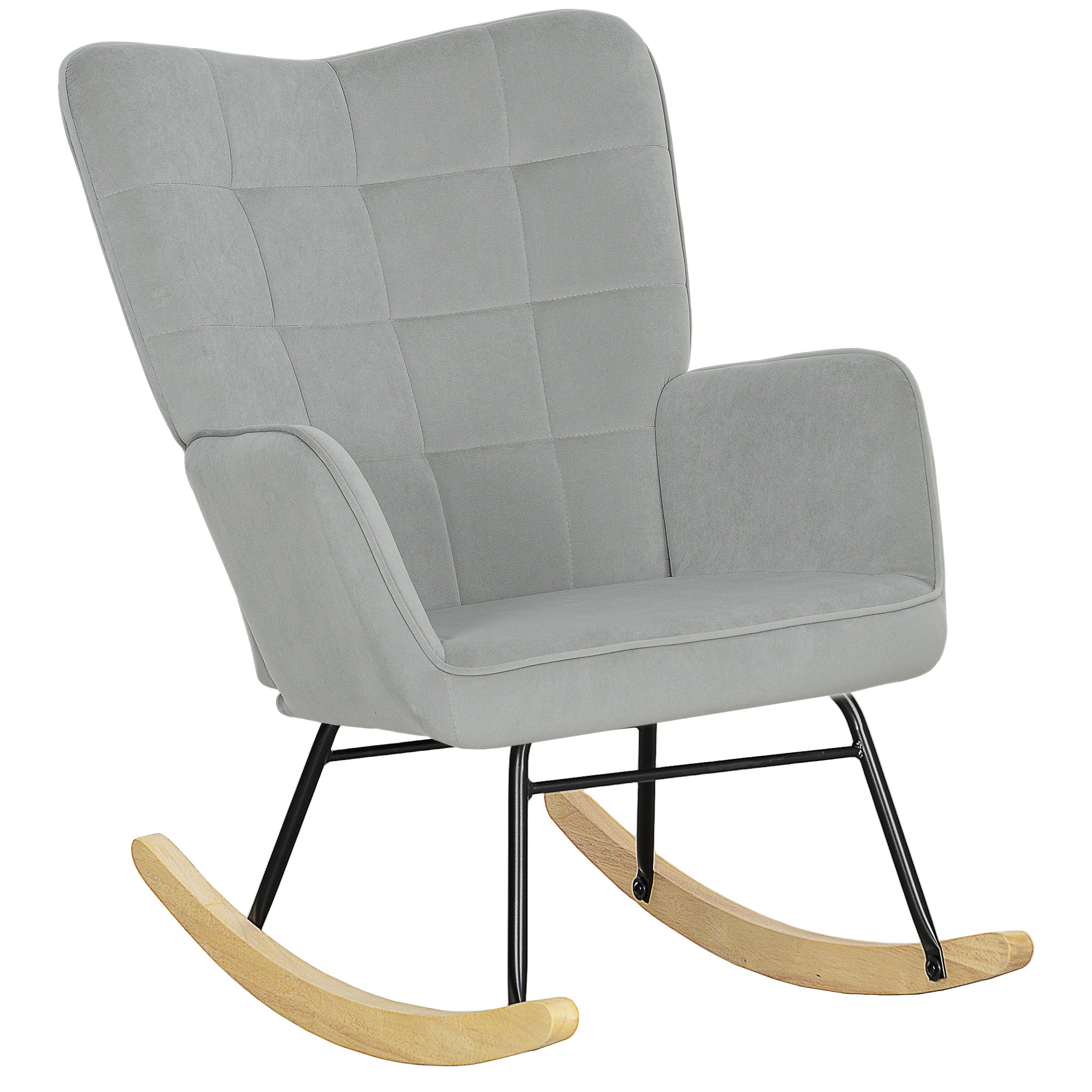 Rocking Chair, Rocking Armchair with Velvet Look, Armrest, Padded Chair with Wooden Rockers, Recliner for Living Room, Bedroom, Load Capacity Up to 120kg, Light Gray