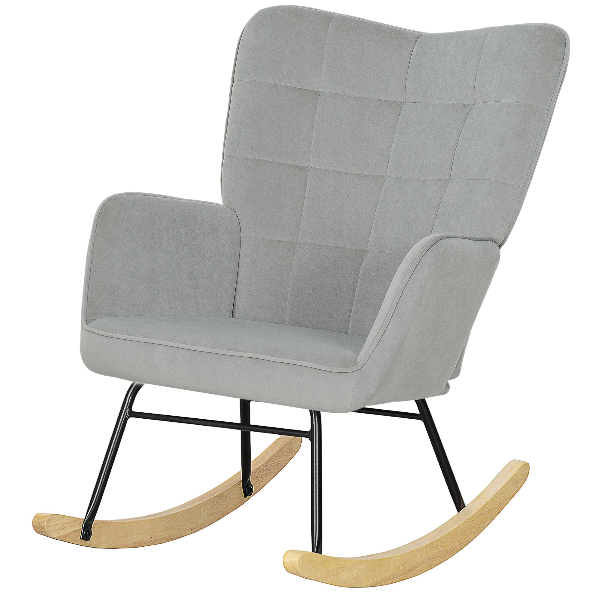 Rocking Chair, Rocking Armchair with Velvet Look, Armrest, Padded Chair with Wooden Rockers, Recliner for Living Room, Bedroom, Load Capacity Up to 120kg, Light Gray
