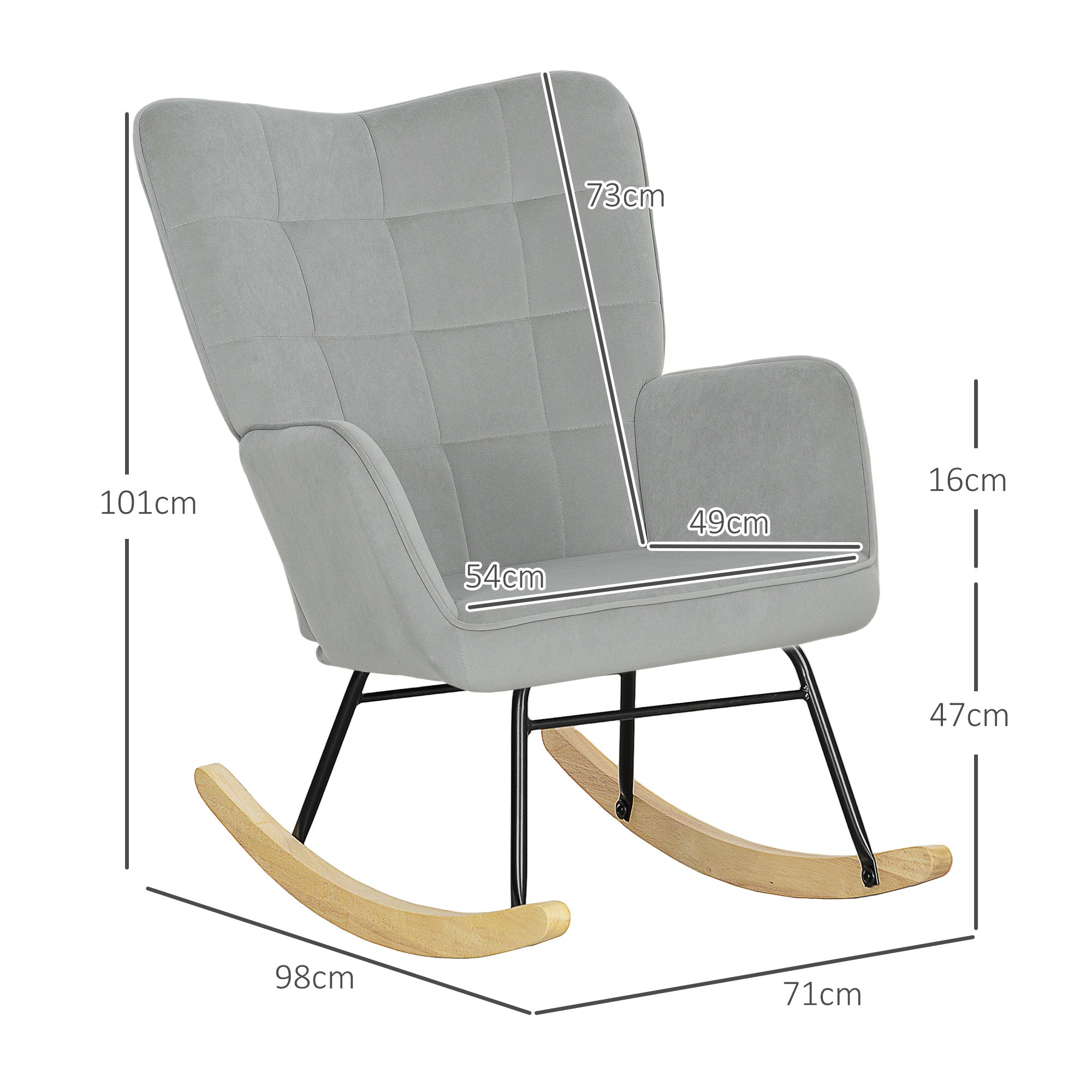 Rocking Chair, Rocking Armchair with Velvet Look, Armrest, Padded Chair with Wooden Rockers, Recliner for Living Room, Bedroom, Load Capacity Up to 120kg, Light Gray