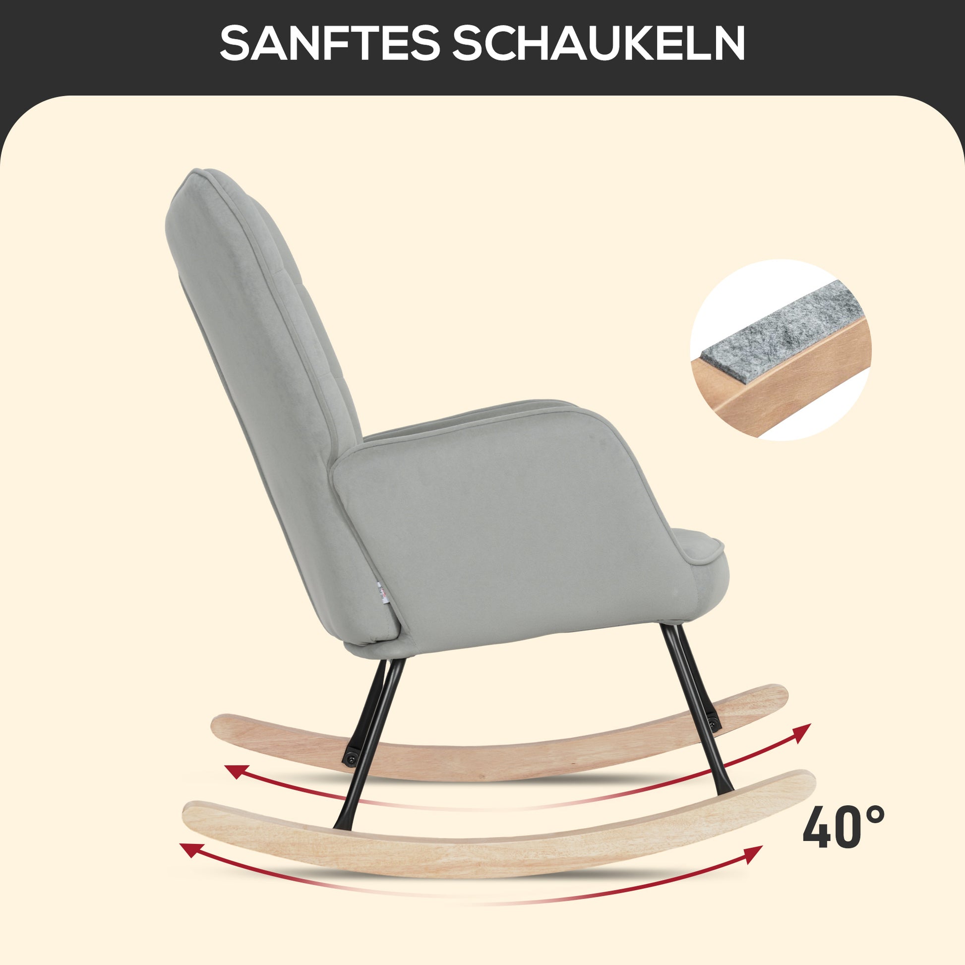 Rocking Chair, Rocking Armchair with Velvet Look, Armrest, Padded Chair with Wooden Rockers, Recliner for Living Room, Bedroom, Load Capacity Up to 120kg, Light Gray