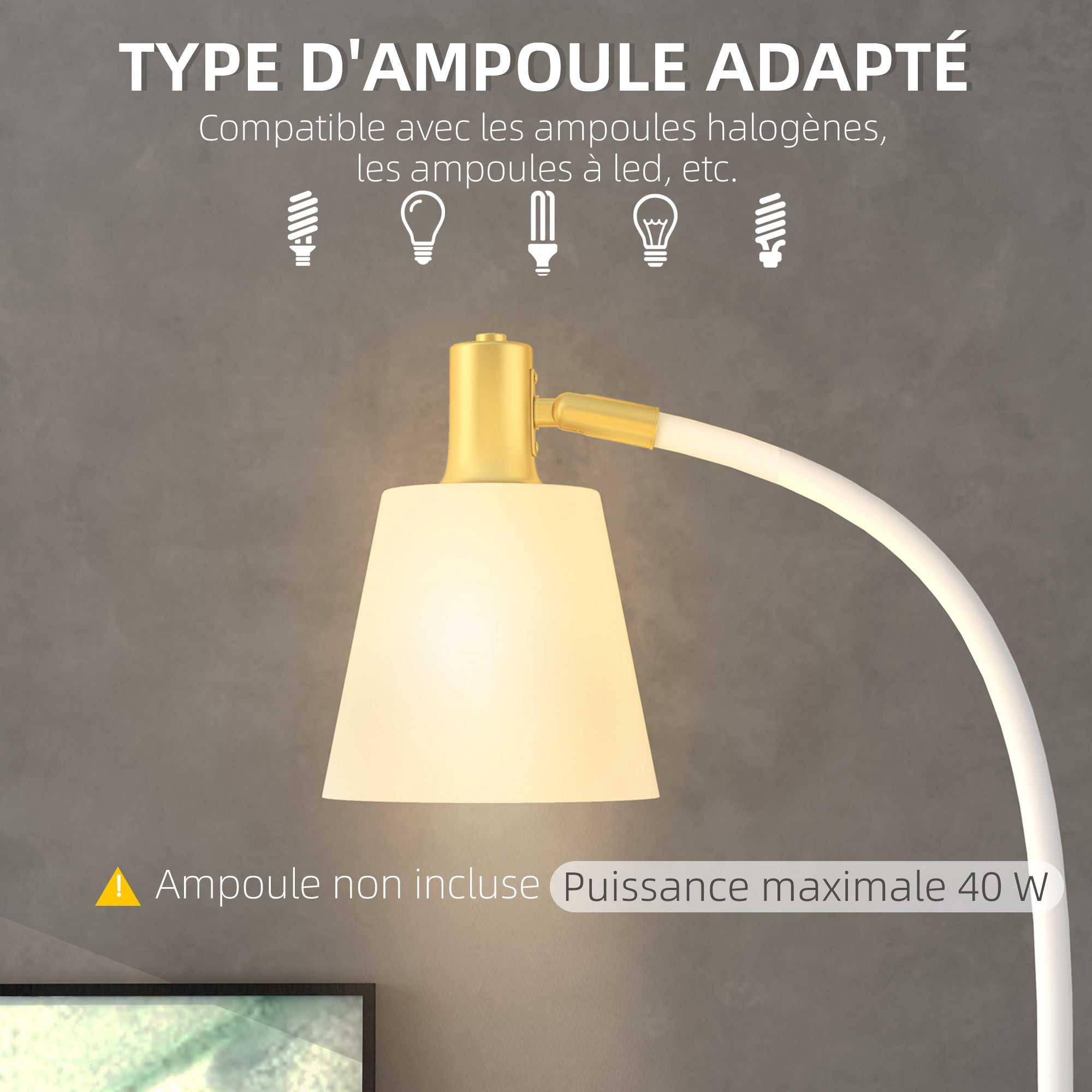 Adjustable Height Floor Lamp for Living Room 127-160 cm with Switch, E27 Socket, Floor Lamp Living Room, Bedroom, Office, White
