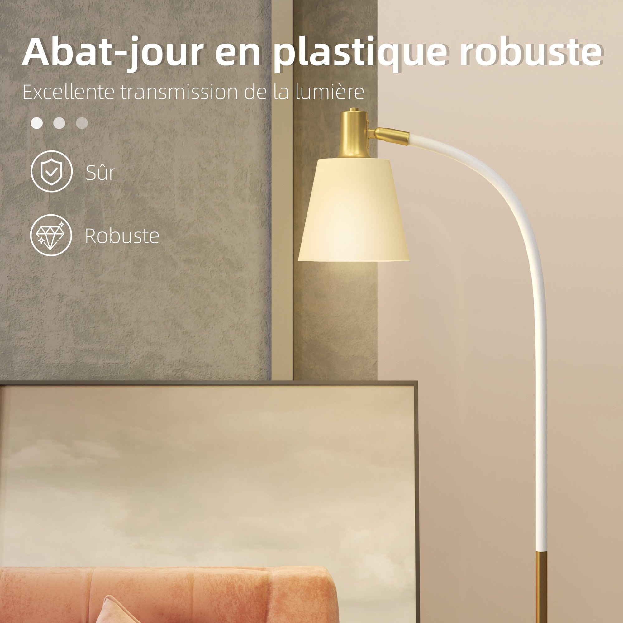 Adjustable Height Floor Lamp for Living Room 127-160 cm with Switch, E27 Socket, Floor Lamp Living Room, Bedroom, Office, White