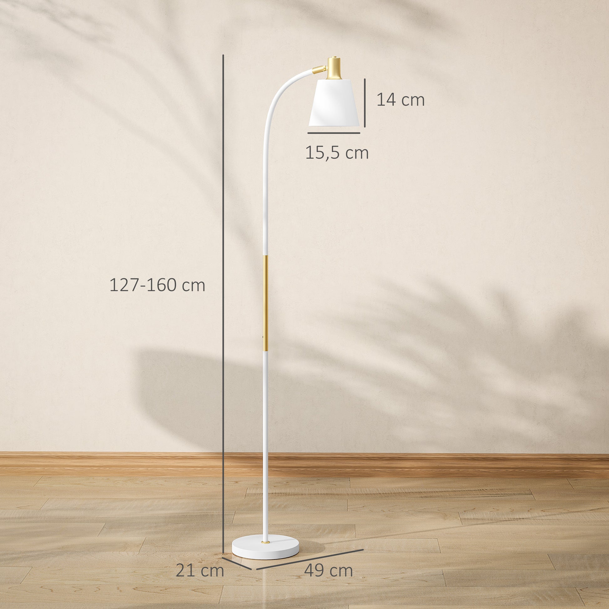 Adjustable Height Floor Lamp for Living Room 127-160 cm with Switch, E27 Socket, Floor Lamp Living Room, Bedroom, Office, White