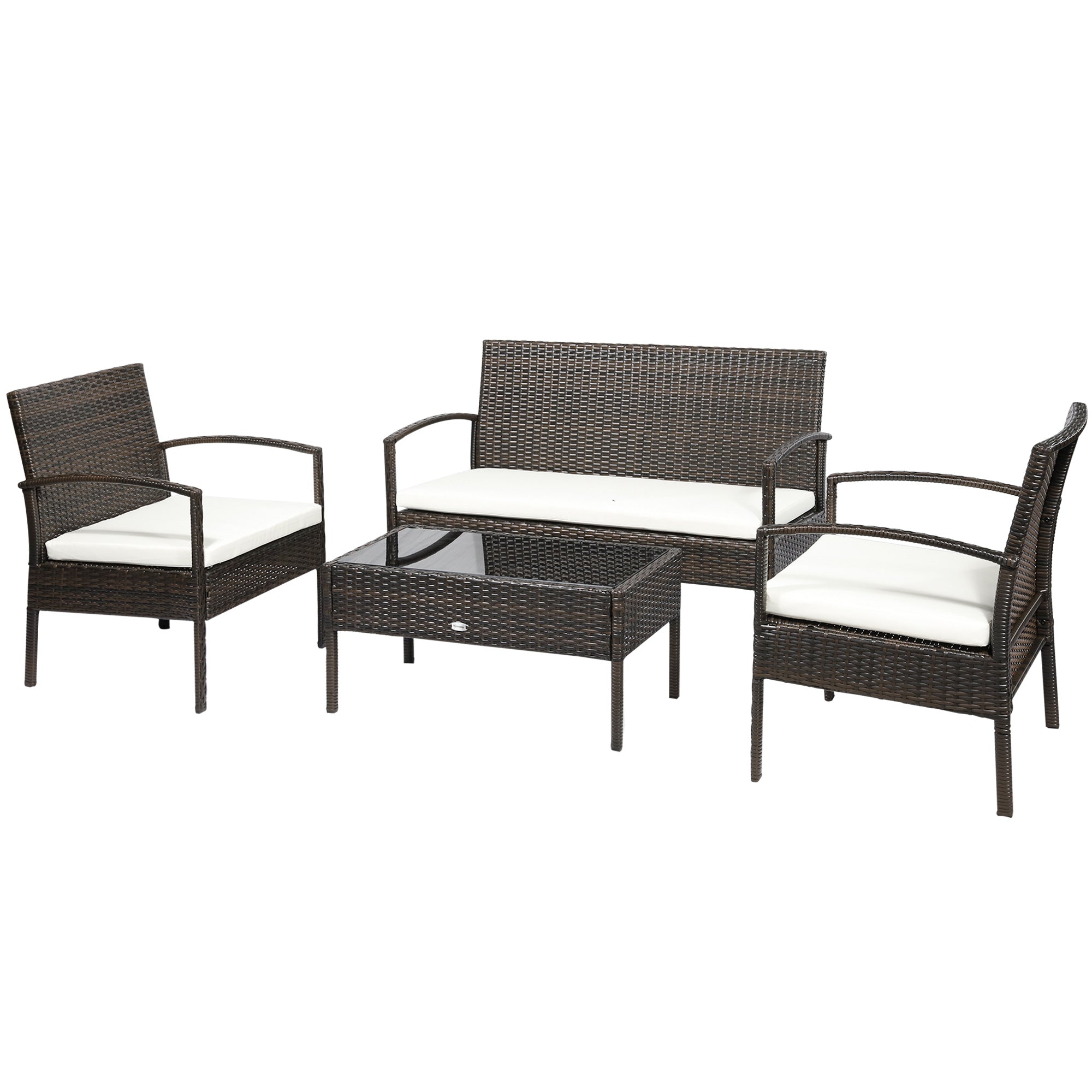Poly Rattan Garden Furniture Set 4-Piece Rattan Sofa Set Seating Group Lounge Table with Sofa Seat Cushion Steel Brown+Cream