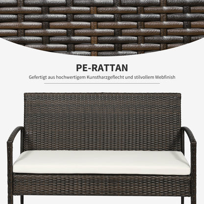 Poly Rattan Garden Furniture Set 4-Piece Rattan Sofa Set Seating Group Lounge Table with Sofa Seat Cushion Steel Brown+Cream