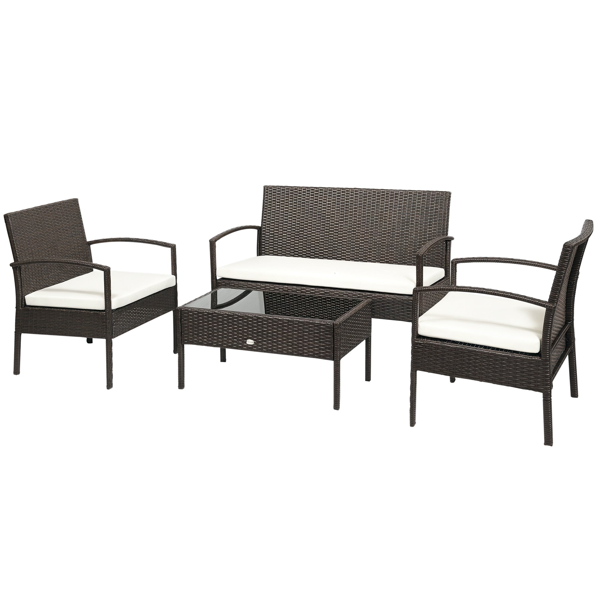 Poly Rattan Garden Furniture Set 4-Piece Rattan Sofa Set Seating Group Lounge Table with Sofa Seat Cushion Steel Brown+Cream