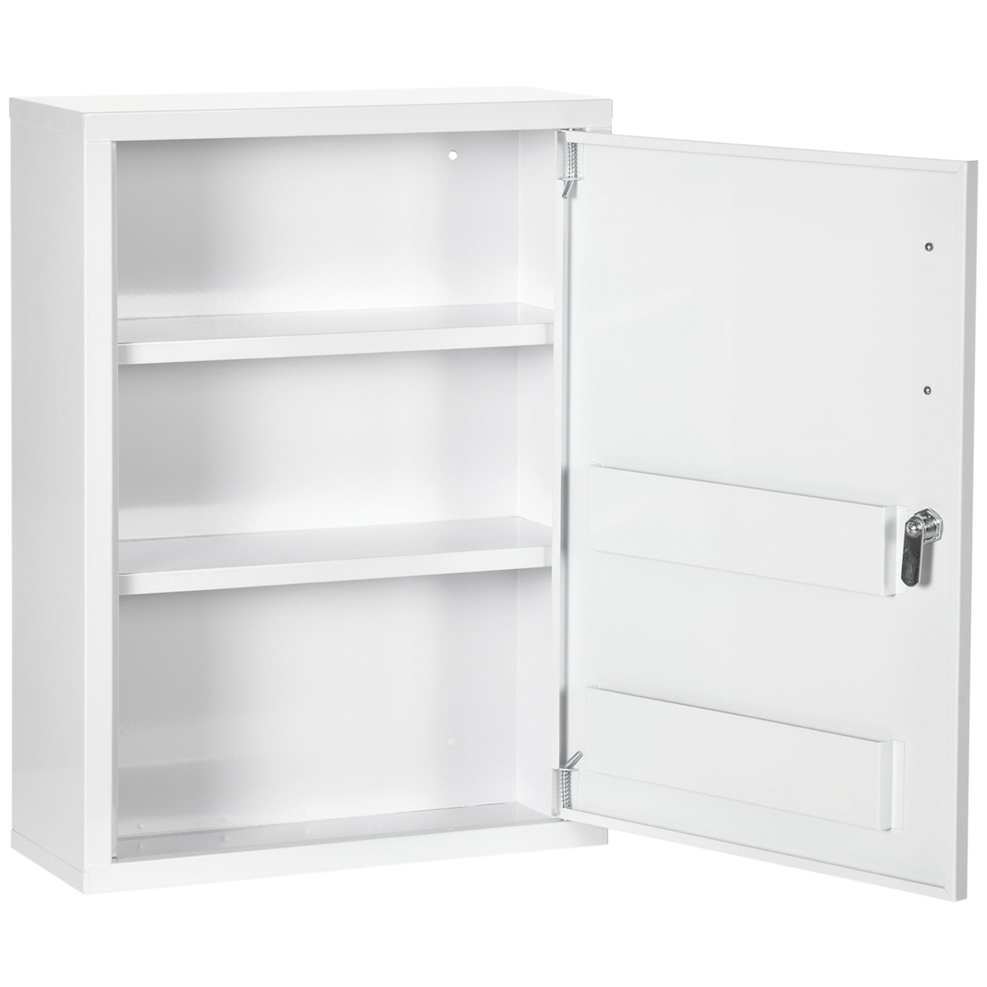 Wall Mounted Medicine Cabinet 2 Shelves 3 Levels with Lockable Door 2 Keys Steel 40 x 15 x 53.5 cm White