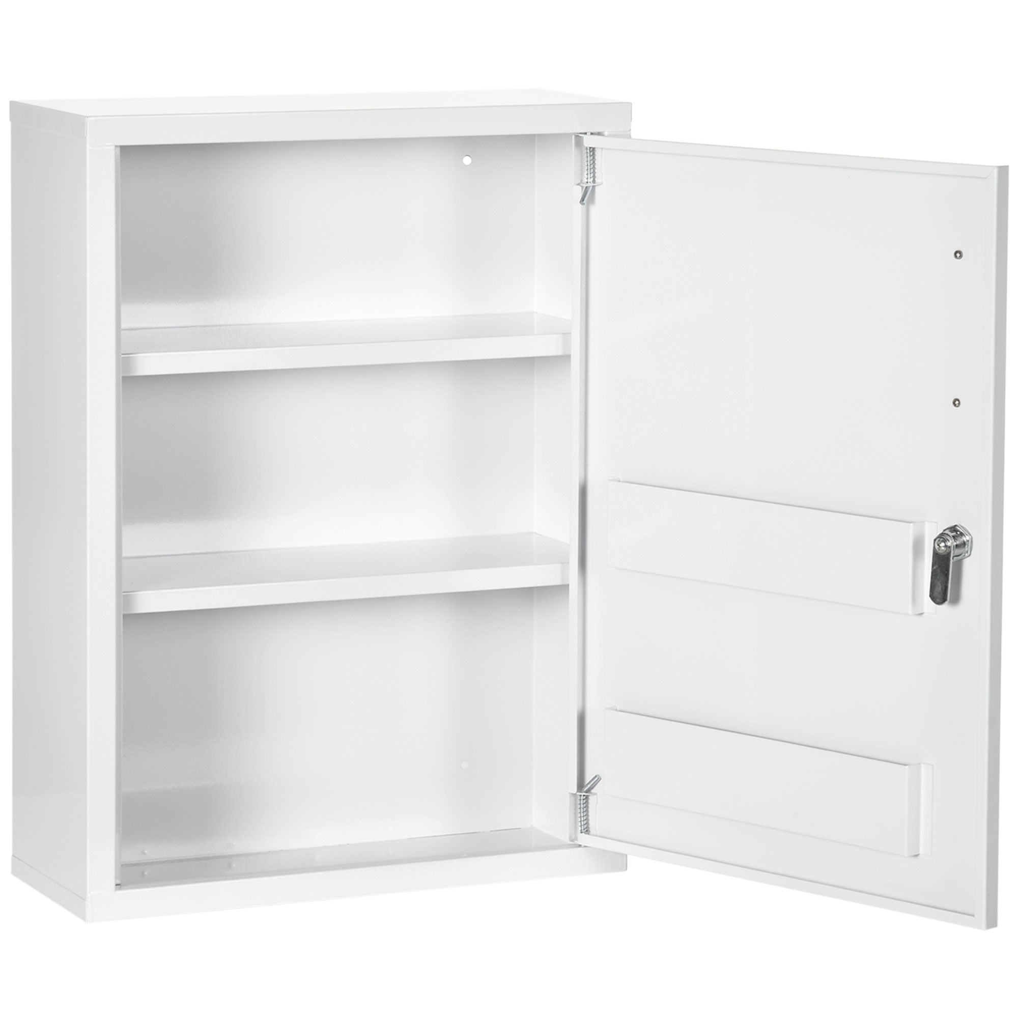 Wall Mounted Medicine Cabinet 2 Shelves 3 Levels with Lockable Door 2 Keys Steel 40 x 15 x 53.5 cm White