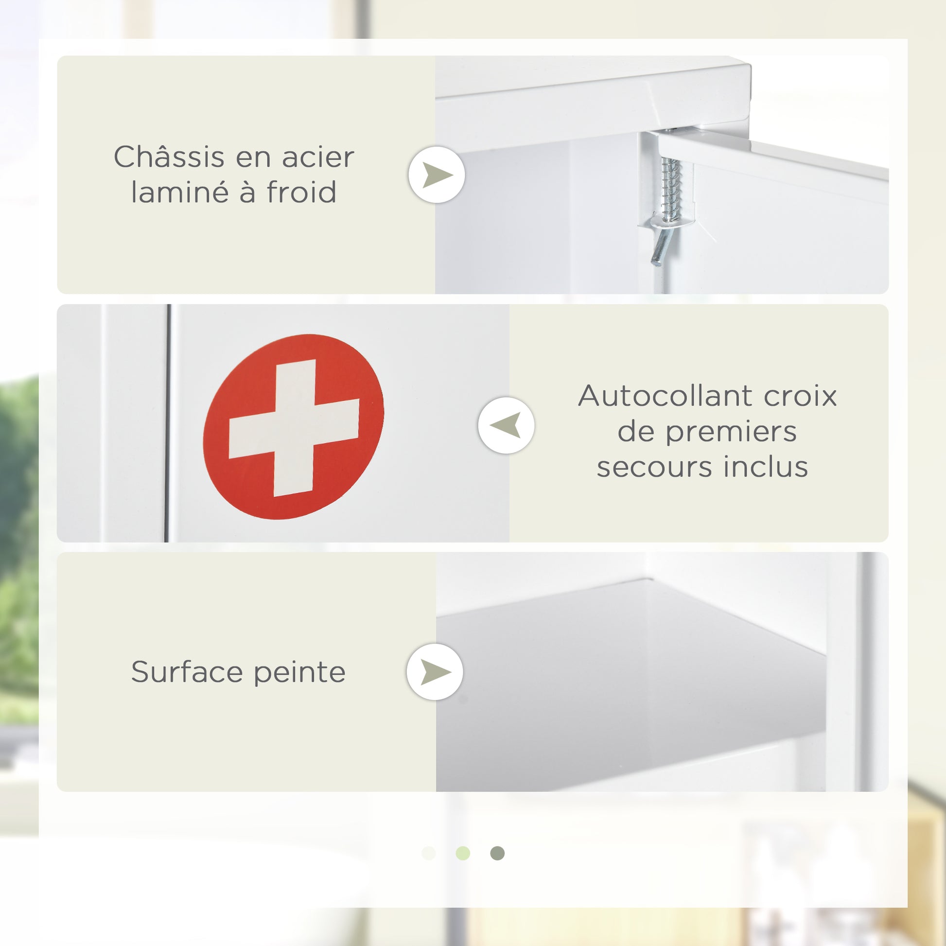 Wall Mounted Medicine Cabinet 2 Shelves 3 Levels with Lockable Door 2 Keys Steel 40 x 15 x 53.5 cm White