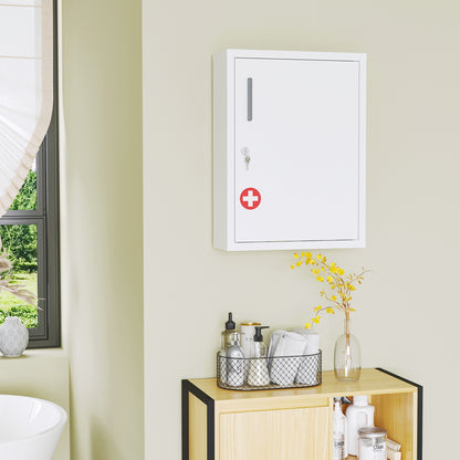 Wall Mounted Medicine Cabinet 2 Shelves 3 Levels with Lockable Door 2 Keys Steel 40 x 15 x 53.5 cm White