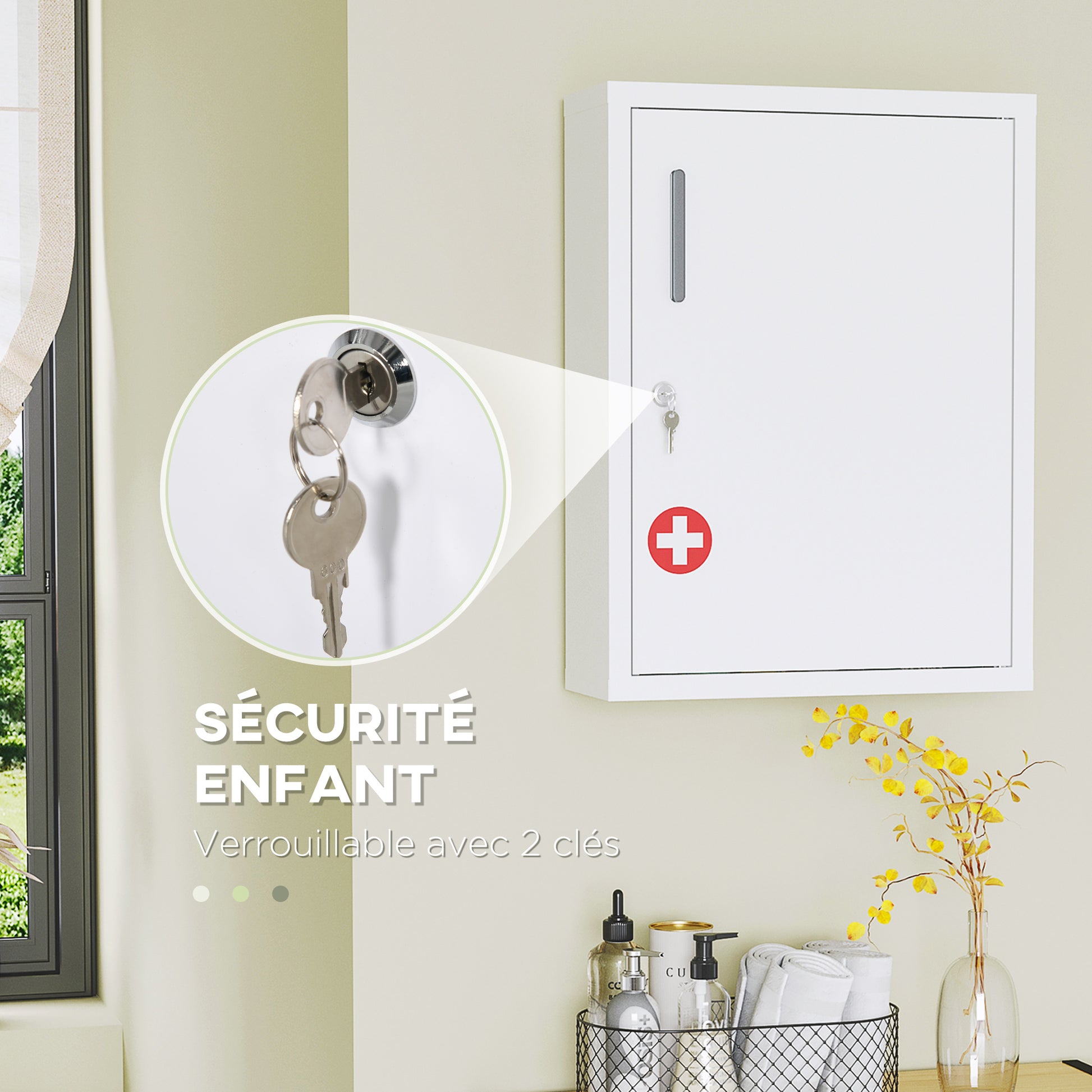 Wall Mounted Medicine Cabinet 2 Shelves 3 Levels with Lockable Door 2 Keys Steel 40 x 15 x 53.5 cm White