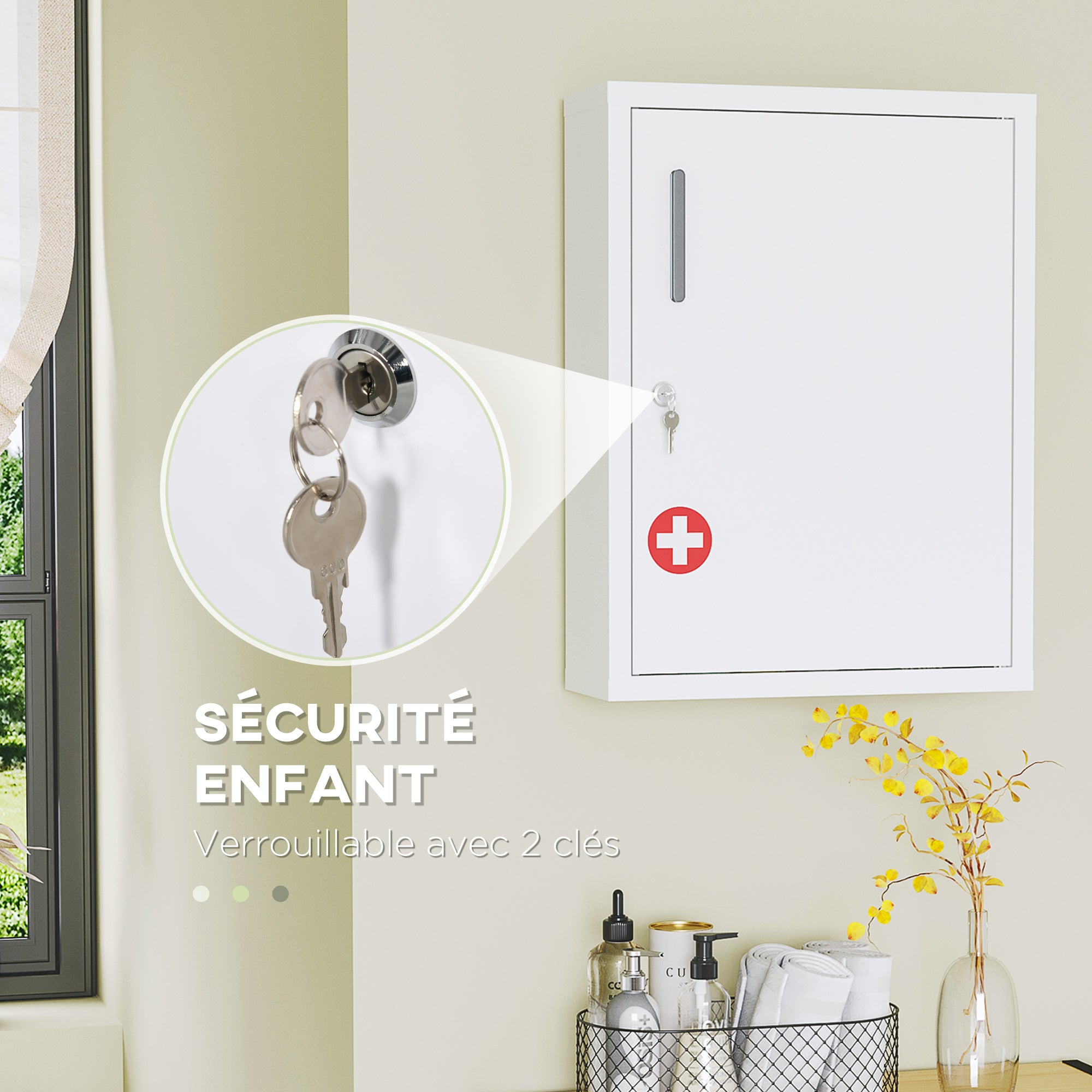 Wall Mounted Medicine Cabinet 2 Shelves 3 Levels with Lockable Door 2 Keys Steel 40 x 15 x 53.5 cm White