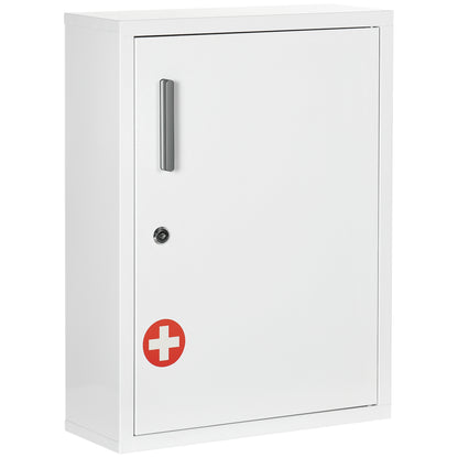 Wall Mounted Medicine Cabinet 2 Shelves 3 Levels with Lockable Door 2 Keys Steel 40 x 15 x 53.5 cm White