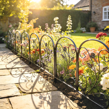 Metal Garden Fence Panel Set, 31.5 x 23.6 in Each (13.1 ft Total) – Decorative Arched Top Landscape & Pet Barrier, Black