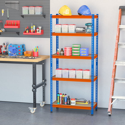 Metal Storage Shelf 80x40x182 cm with 5 Adjustable Levels Load Capacity per Shelf 300 kg for Warehouse Garage Workshop Blue and Orange