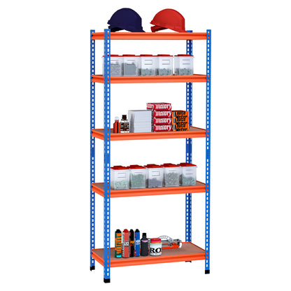 Metal Storage Shelf 80x40x182 cm with 5 Adjustable Levels Load Capacity per Shelf 300 kg for Warehouse Garage Workshop Blue and Orange