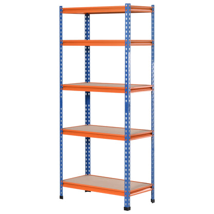 Metal Storage Shelf 80x40x182 cm with 5 Adjustable Levels Load Capacity per Shelf 300 kg for Warehouse Garage Workshop Blue and Orange