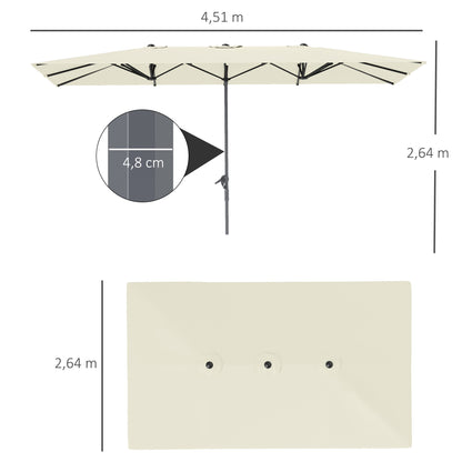 Double Sun Umbrella with Crank 451 x 264 cm, UV Protection 50+ Sun Umbrella, Windproof Garden Umbrella Balcony Umbrella Aluminum Market Umbrella Sun Protection for Balcony Terrace Garden Cream White