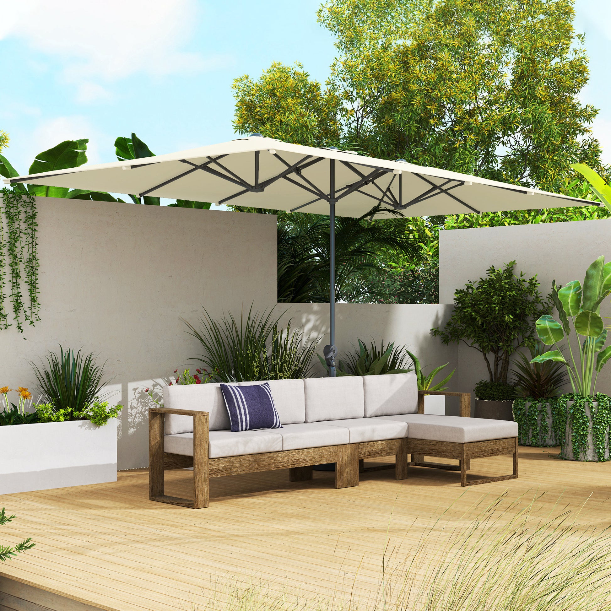 Double Sun Umbrella with Crank 451 x 264 cm, UV Protection 50+ Sun Umbrella, Windproof Garden Umbrella Balcony Umbrella Aluminum Market Umbrella Sun Protection for Balcony Terrace Garden Cream White