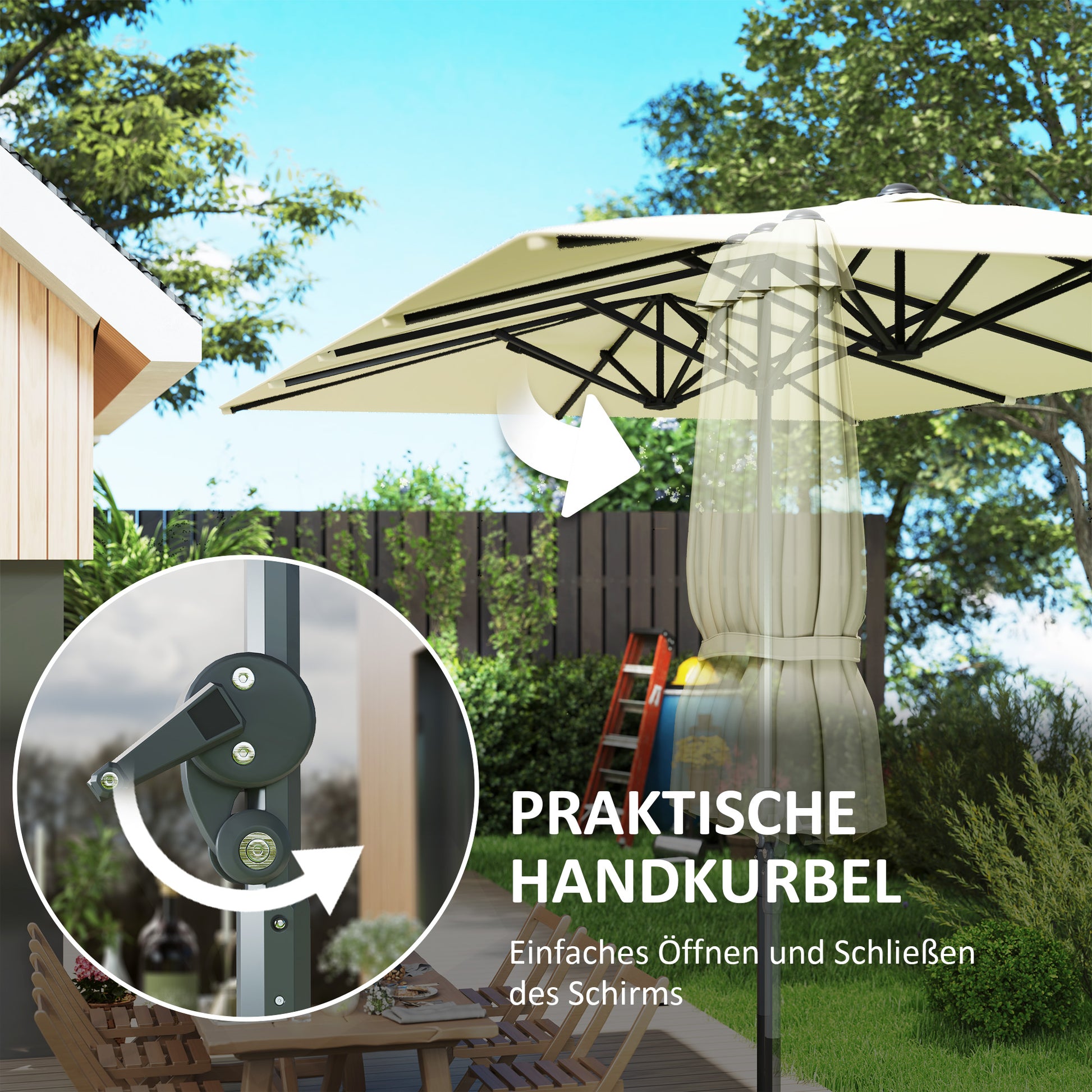 Double Sun Umbrella with Crank 451 x 264 cm, UV Protection 50+ Sun Umbrella, Windproof Garden Umbrella Balcony Umbrella Aluminum Market Umbrella Sun Protection for Balcony Terrace Garden Cream White
