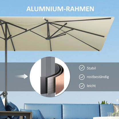 Double Sun Umbrella with Crank 451 x 264 cm, UV Protection 50+ Sun Umbrella, Windproof Garden Umbrella Balcony Umbrella Aluminum Market Umbrella Sun Protection for Balcony Terrace Garden Cream White