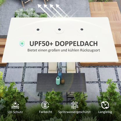 Double Sun Umbrella with Crank 451 x 264 cm, UV Protection 50+ Sun Umbrella, Windproof Garden Umbrella Balcony Umbrella Aluminum Market Umbrella Sun Protection for Balcony Terrace Garden Cream White