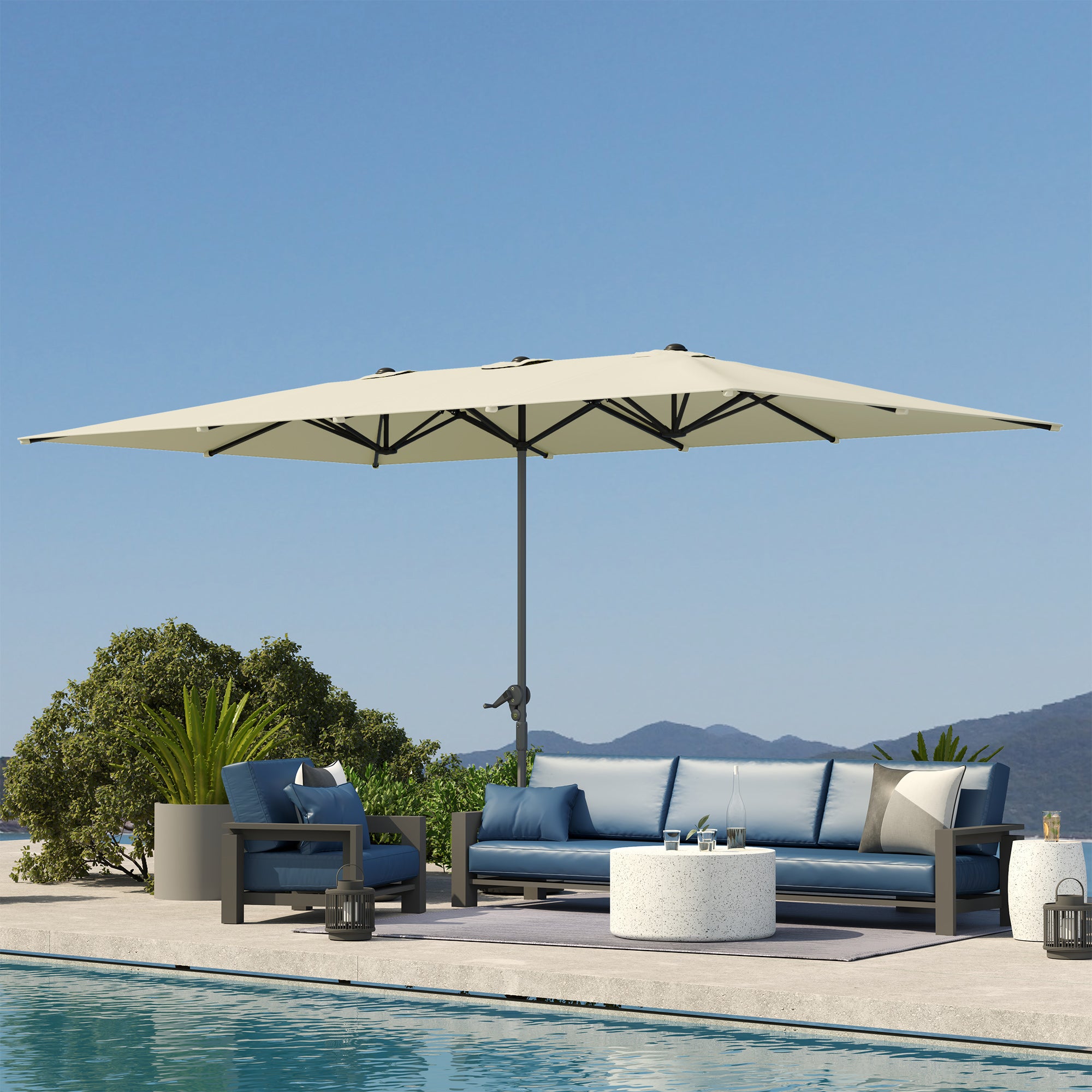 Double Sun Umbrella with Crank 451 x 264 cm, UV Protection 50+ Sun Umbrella, Windproof Garden Umbrella Balcony Umbrella Aluminum Market Umbrella Sun Protection for Balcony Terrace Garden Cream White
