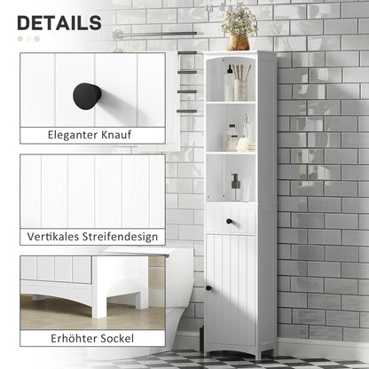 Bathroom Cabinet Tall Cabinet with 3 Shelves, 1 Drawer Storage Cabinet for Bathroom, Living Room White, 34x24x170.5cm