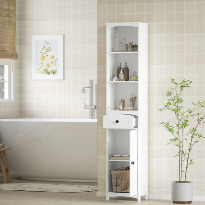 Bathroom Cabinet Tall Cabinet with 3 Shelves, 1 Drawer Storage Cabinet for Bathroom, Living Room White, 34x24x170.5cm