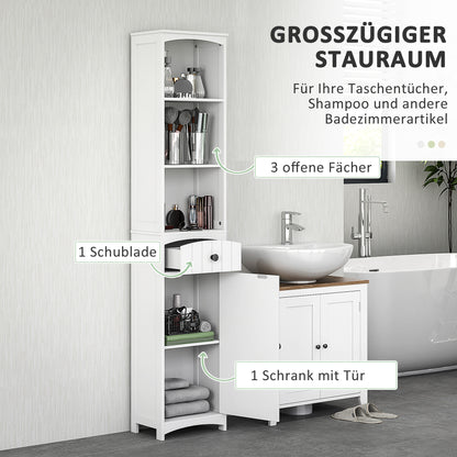 Bathroom Cabinet Tall Cabinet with 3 Shelves, 1 Drawer Storage Cabinet for Bathroom, Living Room White, 34x24x170.5cm