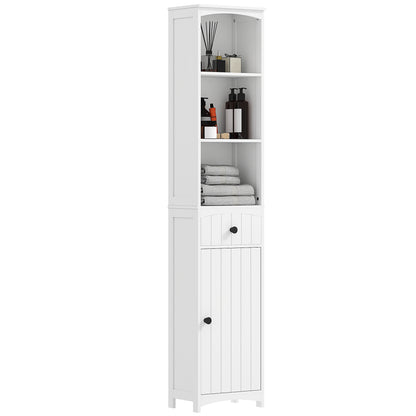 Bathroom Cabinet Tall Cabinet with 3 Shelves, 1 Drawer Storage Cabinet for Bathroom, Living Room White, 34x24x170.5cm