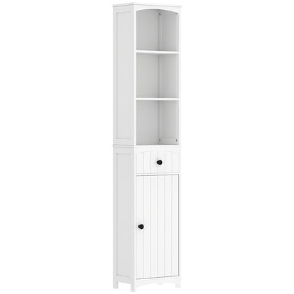 Bathroom Cabinet Tall Cabinet with 3 Shelves, 1 Drawer Storage Cabinet for Bathroom, Living Room White, 34x24x170.5cm