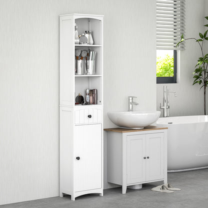 Bathroom Cabinet Tall Cabinet with 3 Shelves, 1 Drawer Storage Cabinet for Bathroom, Living Room White, 34x24x170.5cm