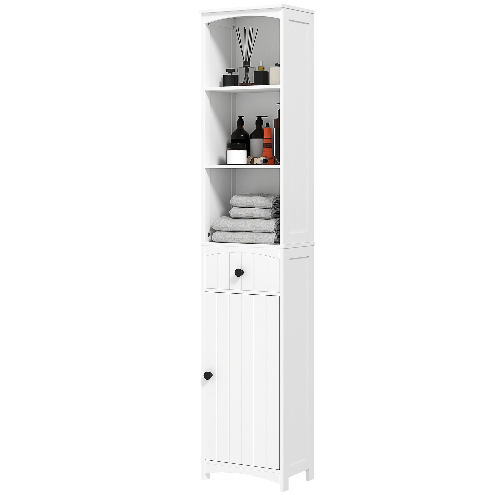 Bathroom Cabinet Tall Cabinet with 3 Shelves, 1 Drawer Storage Cabinet for Bathroom, Living Room White, 34x24x170.5cm