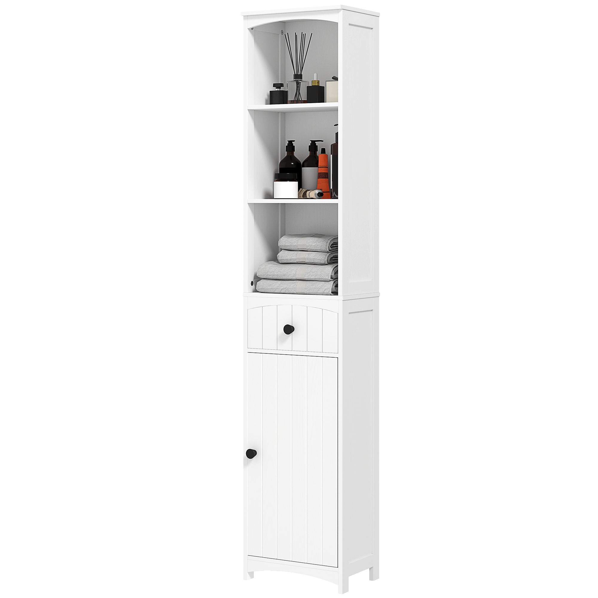 Bathroom Cabinet Tall Cabinet with 3 Shelves, 1 Drawer Storage Cabinet for Bathroom, Living Room White, 34x24x170.5cm