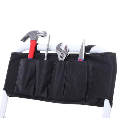 Foldable Steel Step Ladder with 3 XL Non-Slip Steps Dual Handrail Maximum Height 1.31m Maximum Load 150 kg Integrated Tool Bag Steel White Black