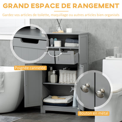 Bathroom Cabinet, Storage Cabinet with 2 Drawers, Niche, Cupboard with Door, Adjustable Shelf, Bathroom Cabinet, Kitchen, Living Room, 60 x 30 x 109 cm, Gray