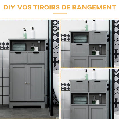 Bathroom Cabinet, Storage Cabinet with 2 Drawers, Niche, Cupboard with Door, Adjustable Shelf, Bathroom Cabinet, Kitchen, Living Room, 60 x 30 x 109 cm, Gray