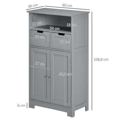 Bathroom Cabinet, Storage Cabinet with 2 Drawers, Niche, Cupboard with Door, Adjustable Shelf, Bathroom Cabinet, Kitchen, Living Room, 60 x 30 x 109 cm, Gray