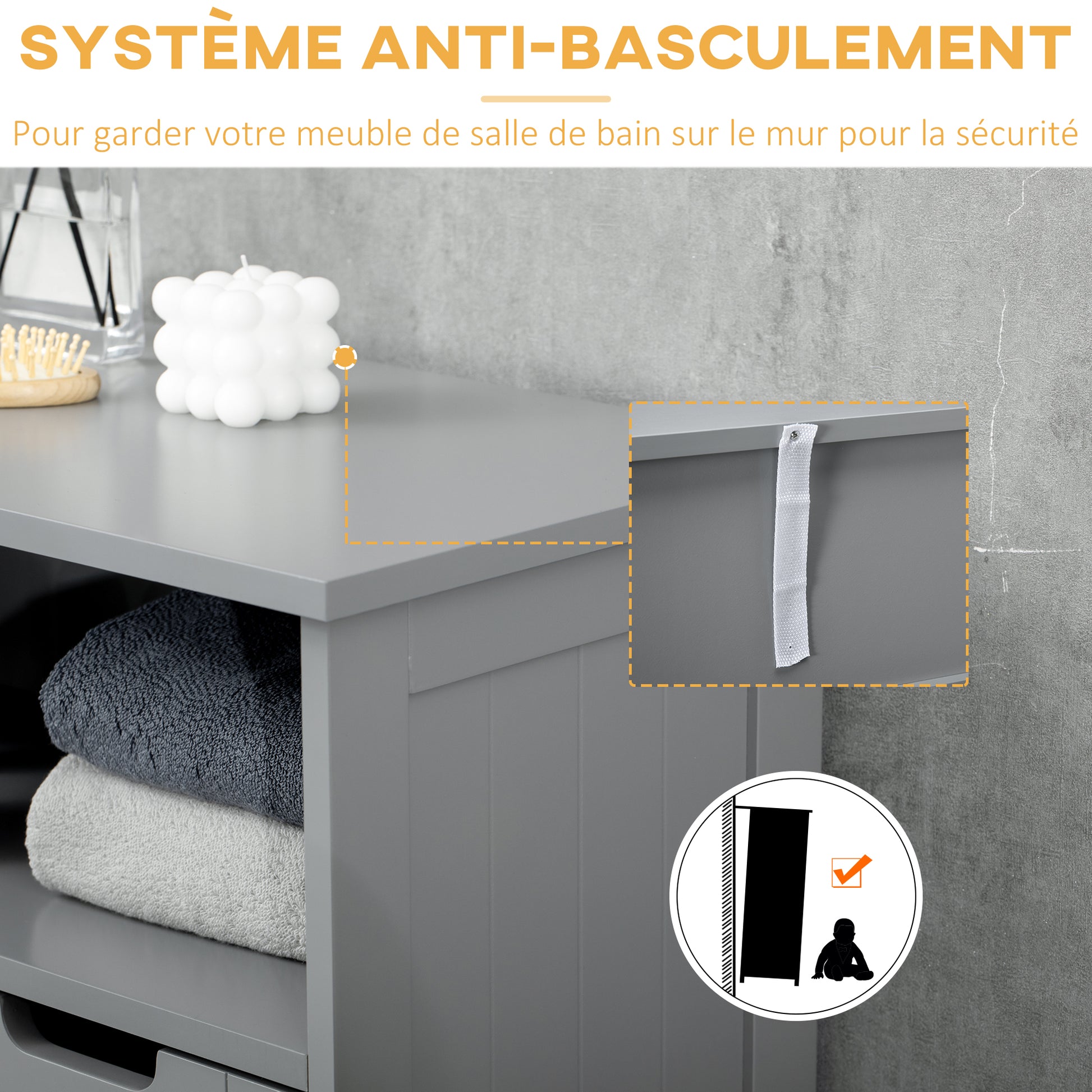 Bathroom Cabinet, Storage Cabinet with 2 Drawers, Niche, Cupboard with Door, Adjustable Shelf, Bathroom Cabinet, Kitchen, Living Room, 60 x 30 x 109 cm, Gray