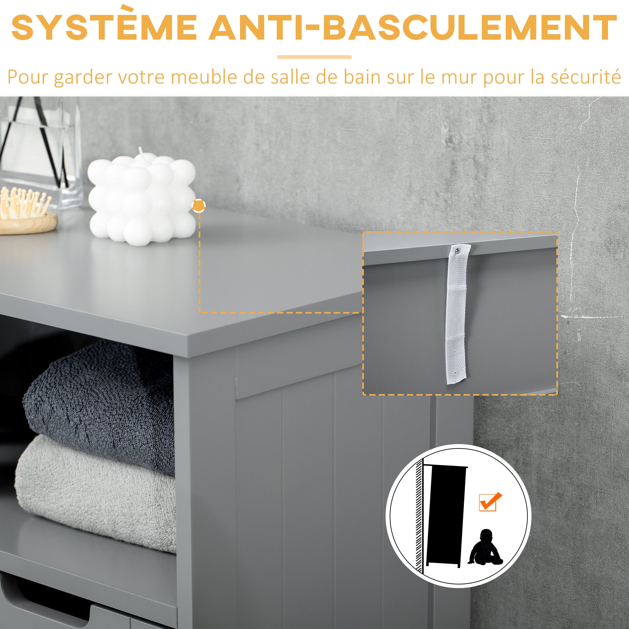 Bathroom Cabinet, Storage Cabinet with 2 Drawers, Niche, Cupboard with Door, Adjustable Shelf, Bathroom Cabinet, Kitchen, Living Room, 60 x 30 x 109 cm, Gray