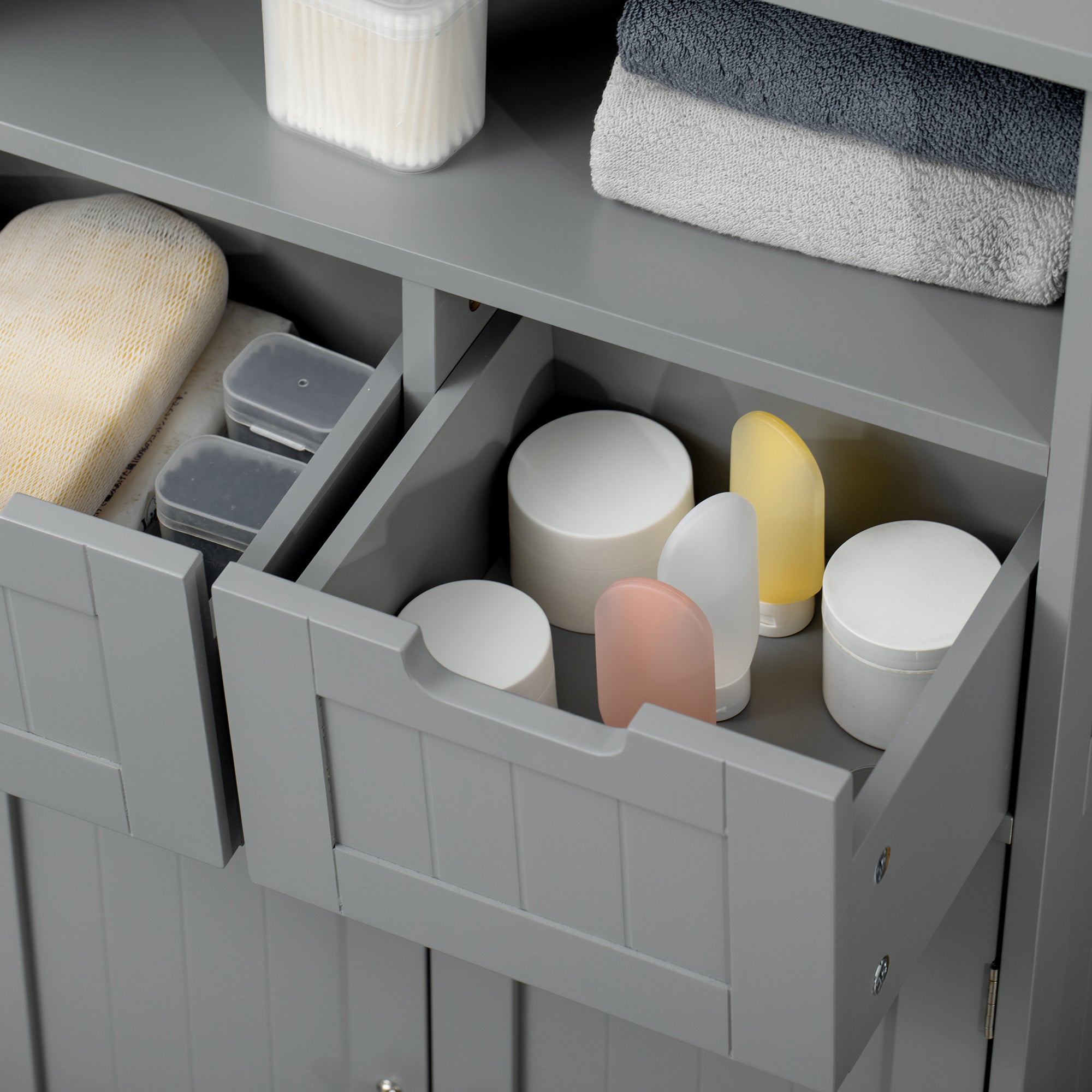Bathroom Cabinet, Storage Cabinet with 2 Drawers, Niche, Cupboard with Door, Adjustable Shelf, Bathroom Cabinet, Kitchen, Living Room, 60 x 30 x 109 cm, Gray