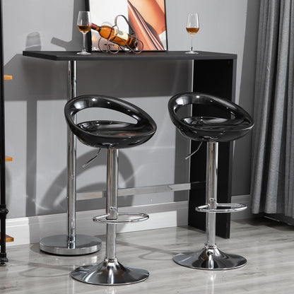 Set of 2 High Bar Stools, 360° Swivel Stools, with Backrest and Footrest, Adjustable Height, Steel Base, for Dining Room and Kitchen, 46x41x76-96cm, Black