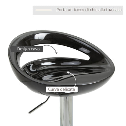 Set of 2 High Bar Stools, 360° Swivel Stools, with Backrest and Footrest, Adjustable Height, Steel Base, for Dining Room and Kitchen, 46x41x76-96cm, Black