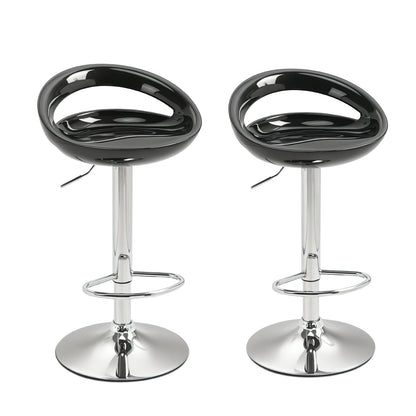 Set of 2 High Bar Stools, 360° Swivel Stools, with Backrest and Footrest, Adjustable Height, Steel Base, for Dining Room and Kitchen, 46x41x76-96cm, Black