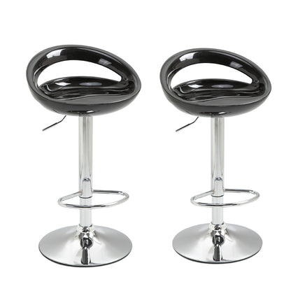 Set of 2 High Bar Stools, 360° Swivel Stools, with Backrest and Footrest, Adjustable Height, Steel Base, for Dining Room and Kitchen, 46x41x76-96cm, Black