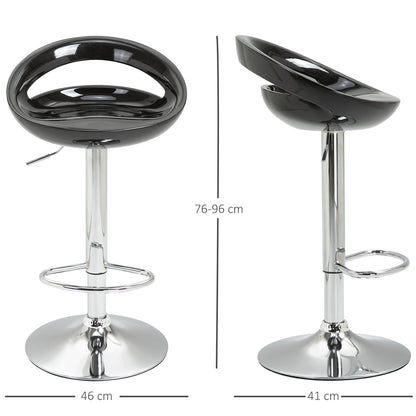 Set of 2 High Bar Stools, 360° Swivel Stools, with Backrest and Footrest, Adjustable Height, Steel Base, for Dining Room and Kitchen, 46x41x76-96cm, Black