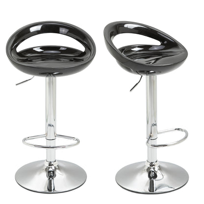 Set of 2 High Bar Stools, 360° Swivel Stools, with Backrest and Footrest, Adjustable Height, Steel Base, for Dining Room and Kitchen, 46x41x76-96cm, Black